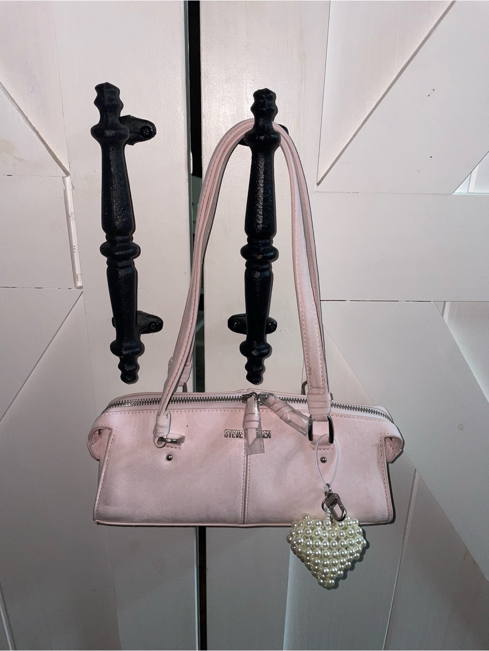 Steve Madden Bfulton Suede/velvet Bag In Ballet Pink & Pearl Keychain NWT
